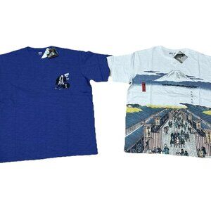 2 Pack UNIQLO T Shirt Ukiyoe Print Mt Fuji Edo Tokyo Japan XL Sake US L Large